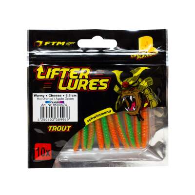 FTM Lifter Lures Wurmy Cheese 6,5 cm Hot Orange / Apple Green UV